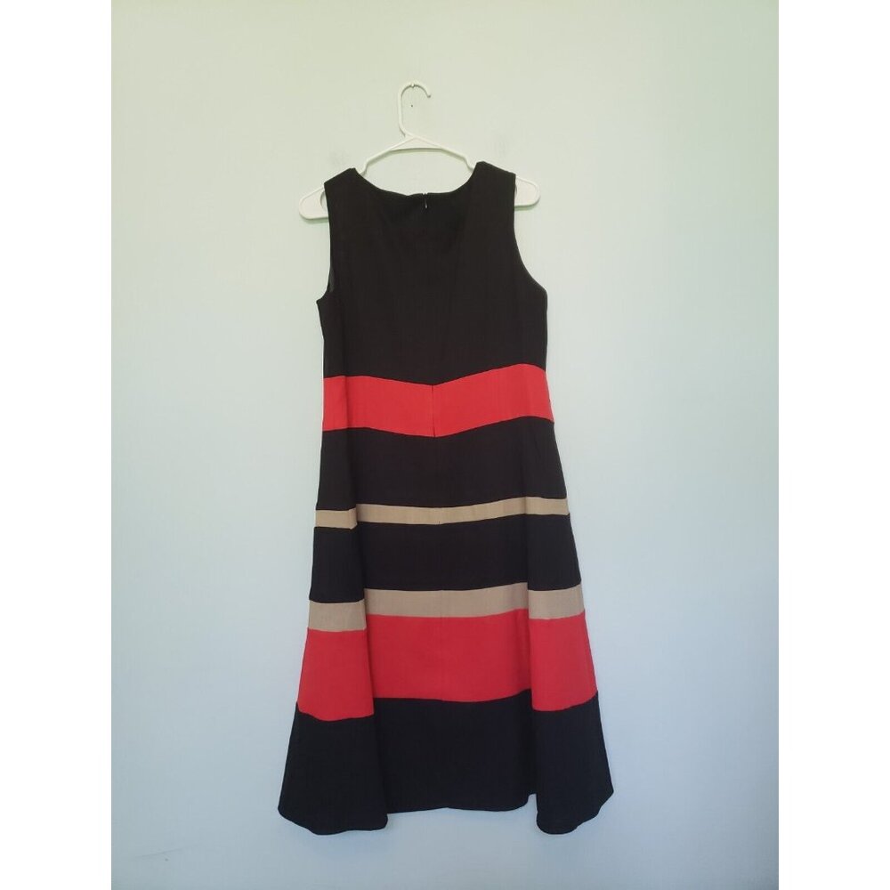 Black Label Evan Picone Women 14 Dress Black Red Colorblock V Neck Career Office - Picture 2 of 6